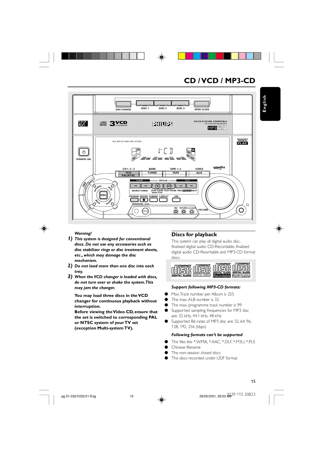 Philips FW-V220/21 manual Discs for playback, Vcd 