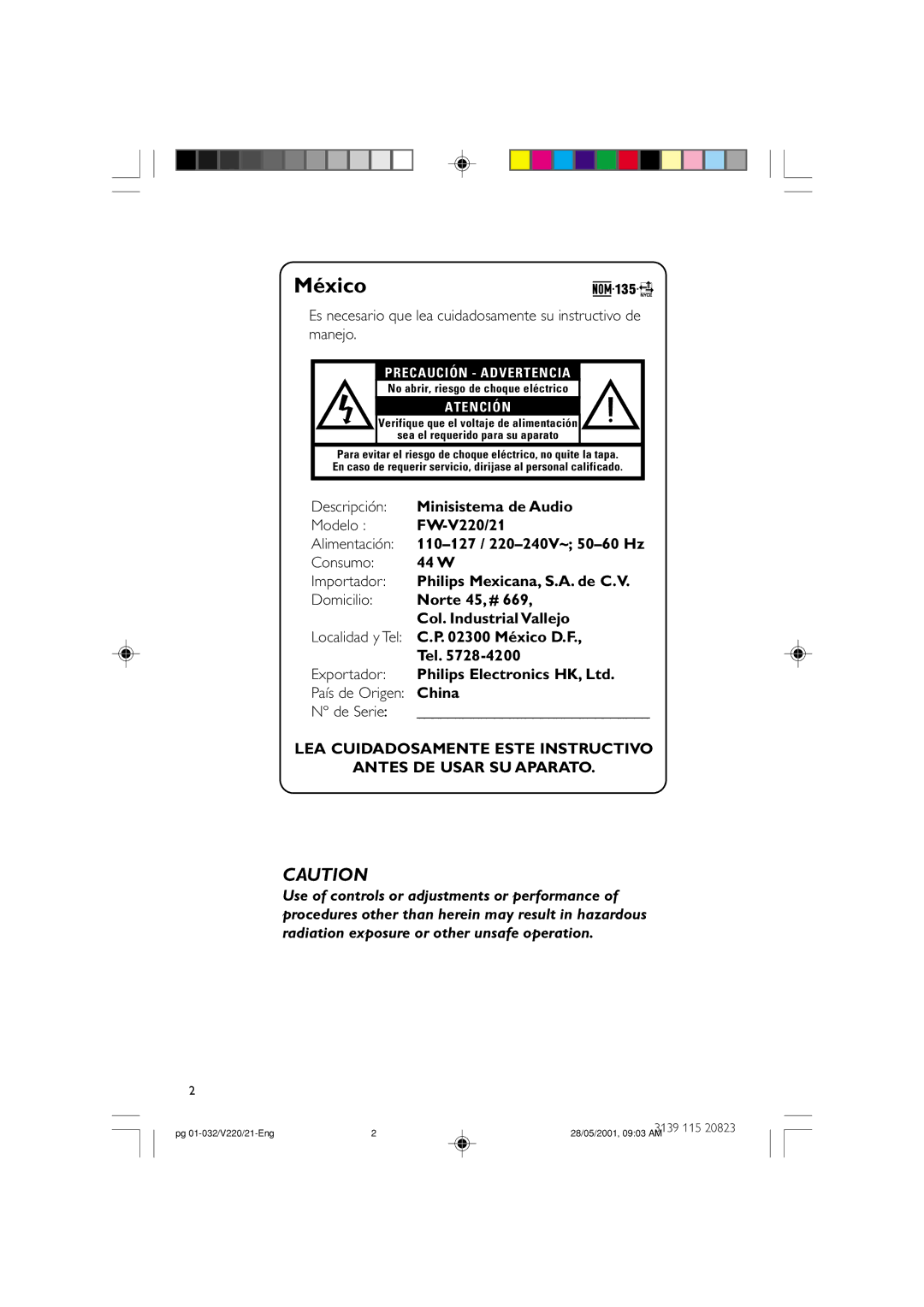 Philips FW-V220/21 manual México 