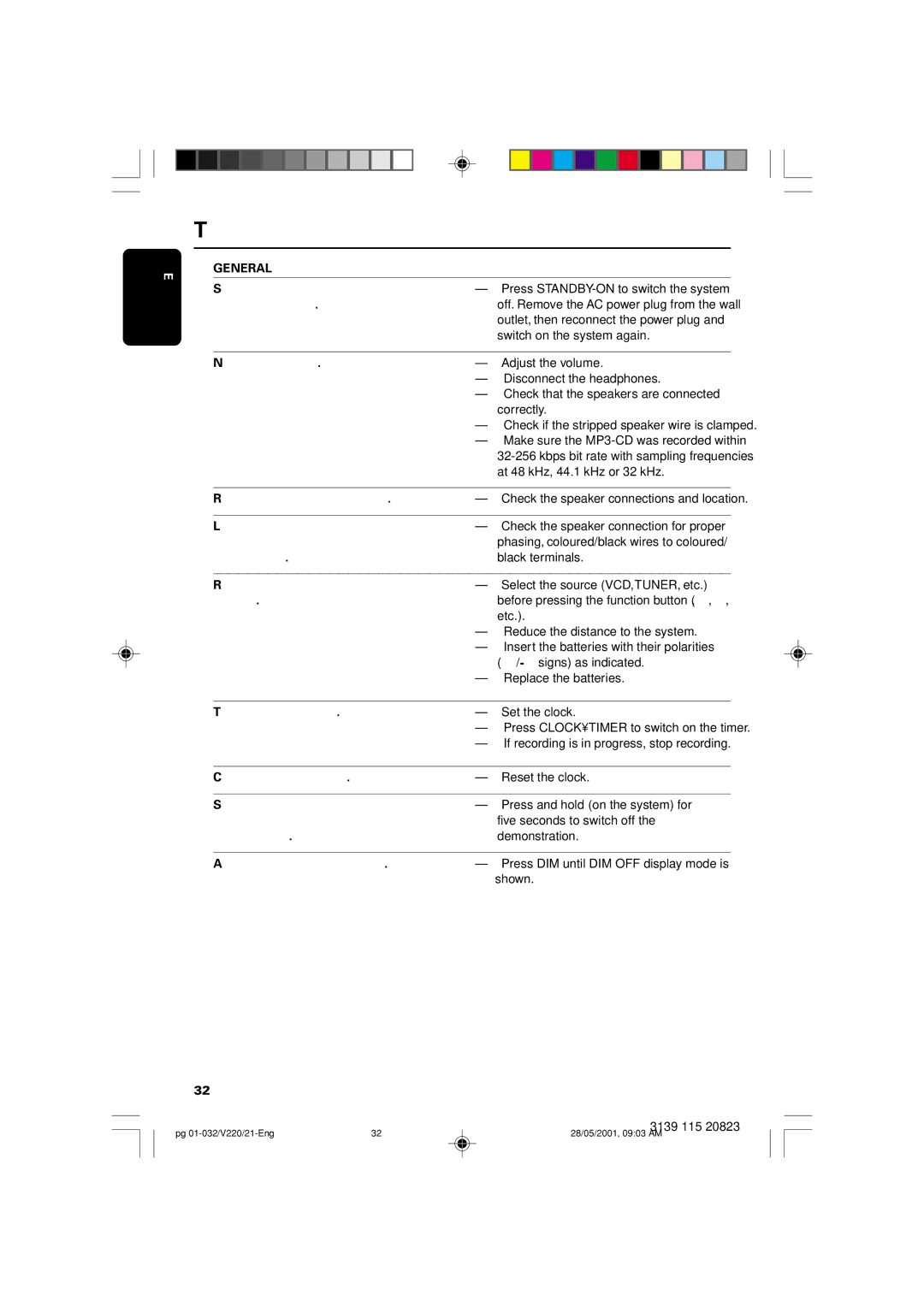 Philips FW-V220/21 manual Troubleshooting, All lighted buttons are not lit 