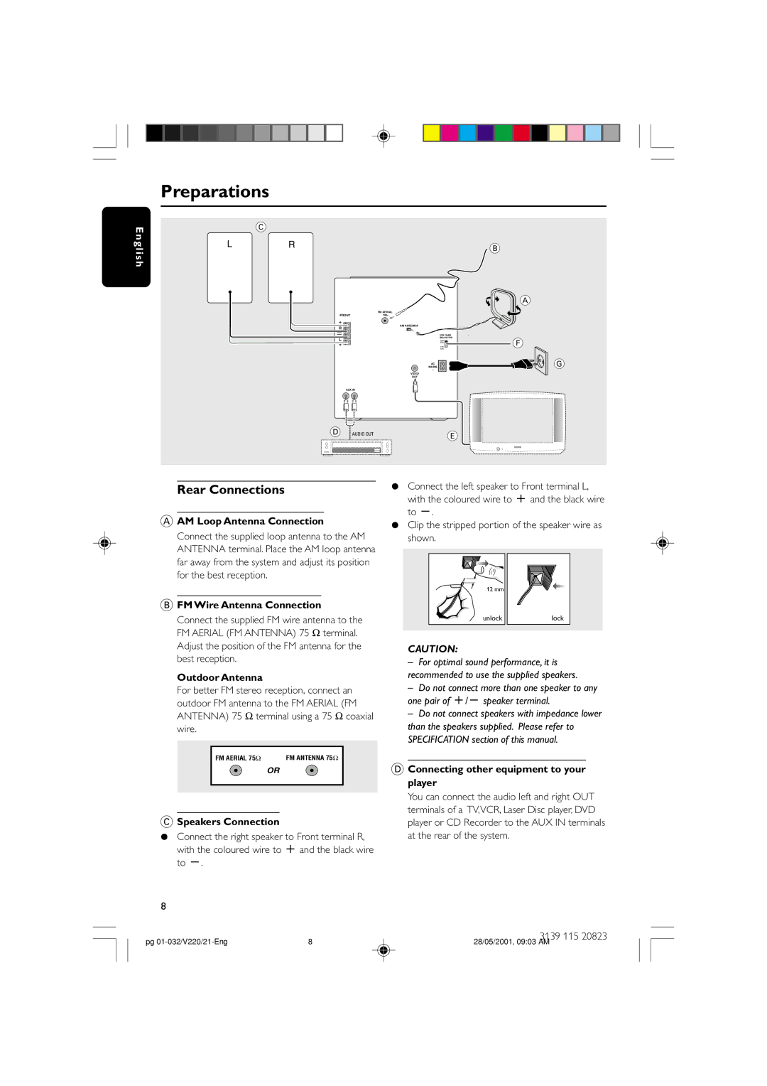 Philips FW-V220/21 manual Preparations, Rear Connections 