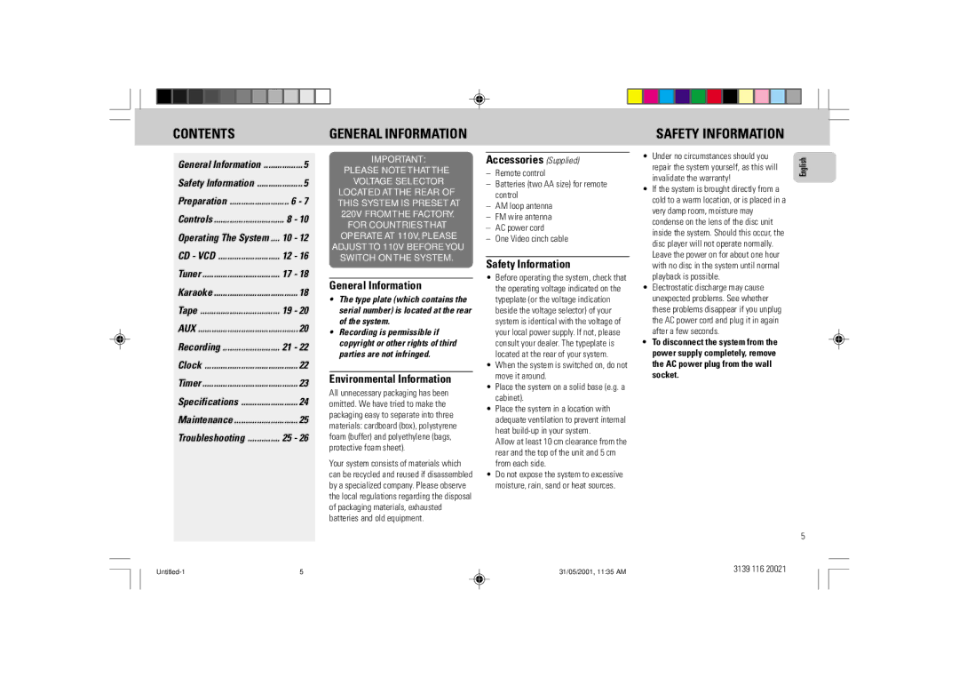 Philips FW-V28 manual Contents 