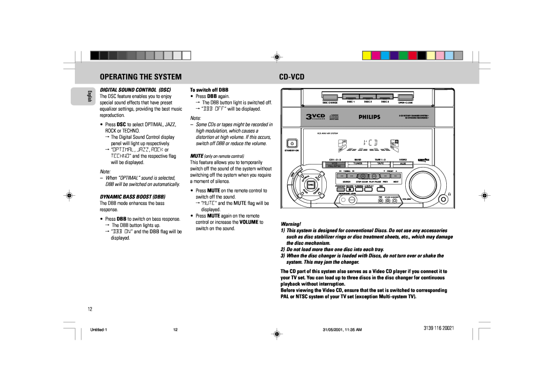 Philips FW-V28 manual Cd-Vcd, Operating The System 
