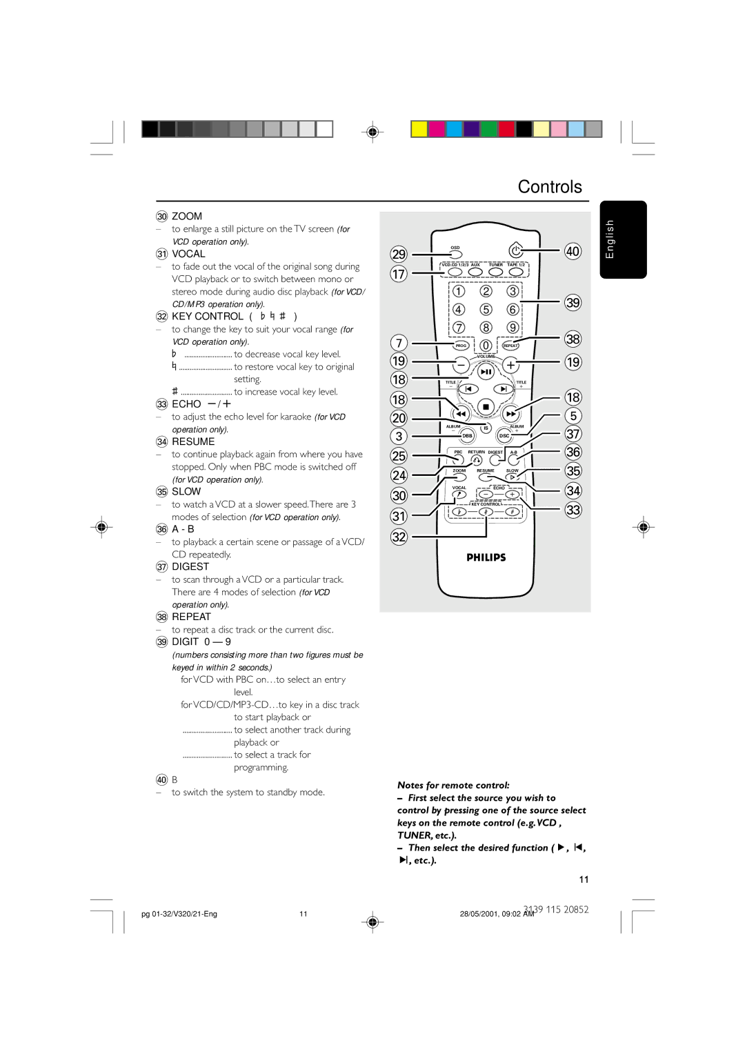 Philips FW-V320/21 manual ⁄ Vocal, › Resume, ‡ Digest, Repeat 