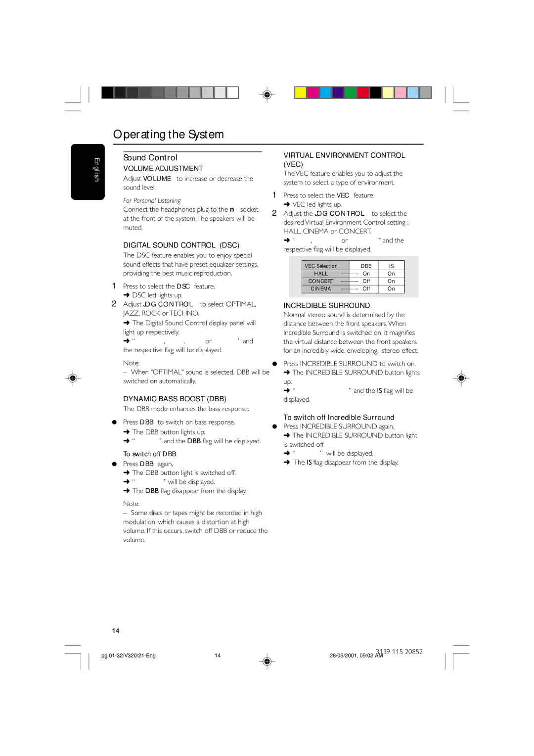 Philips FW-V320/21 manual Sound Control, For Personal Listening, To switch off DBB, To switch off Incredible Surround 