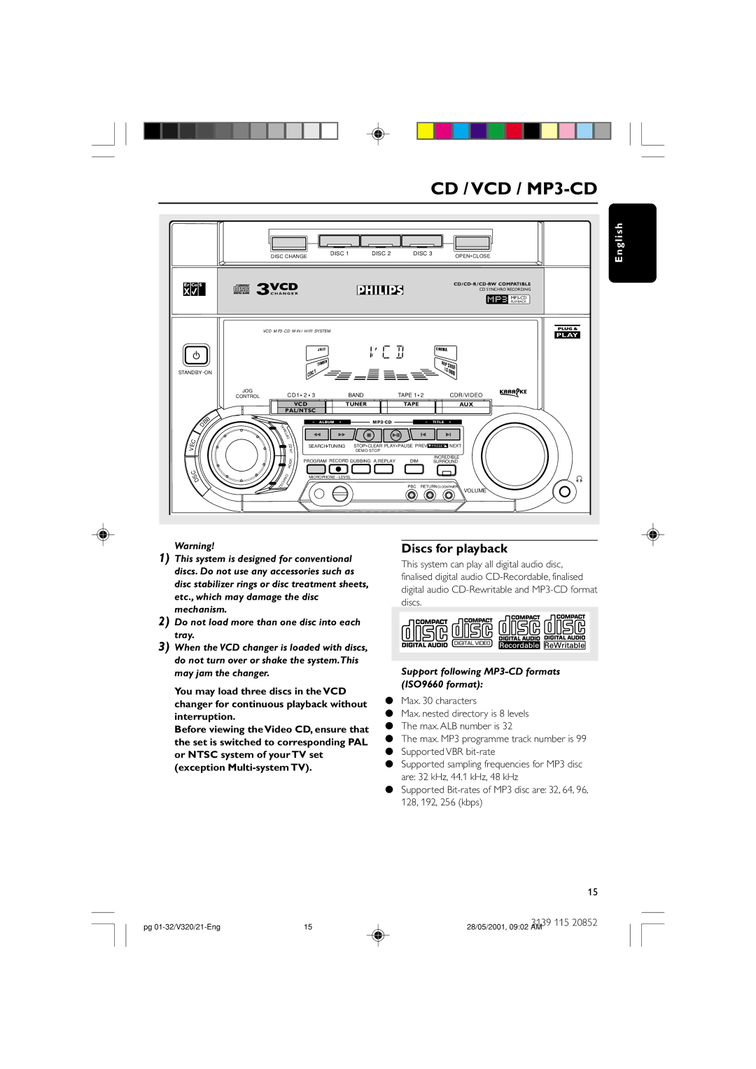 Philips FW-V320/21 manual Discs for playback, Vcd 