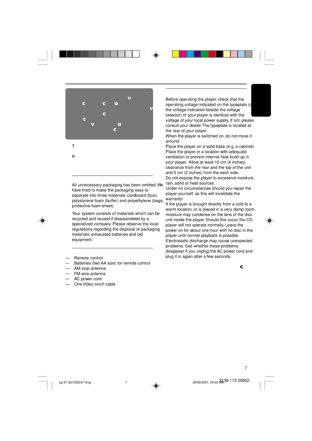 Philips FW-V320/21 manual General Information, Environmental Information, Supplied Accessories, Safety Information 