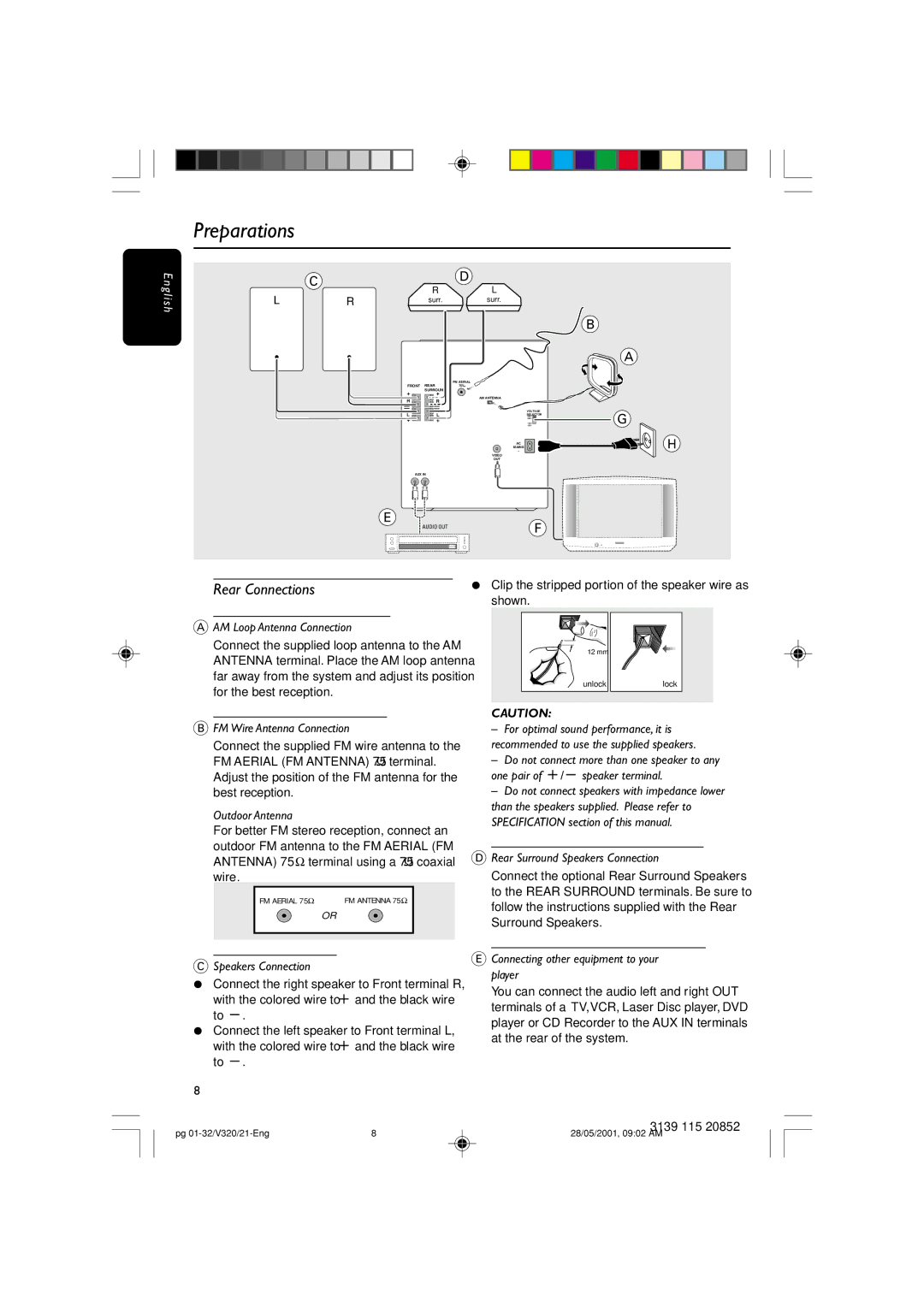 Philips FW-V320/21 manual Preparations, Rear Connections 