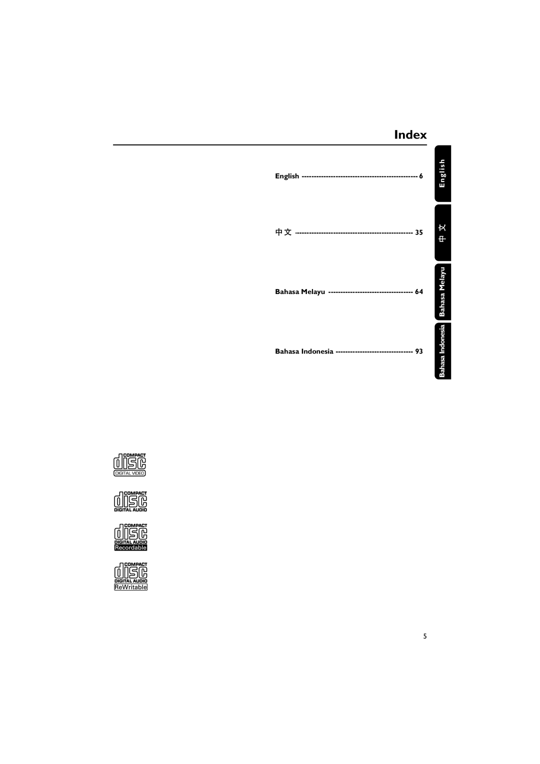 Philips FW-V330 manual Index 