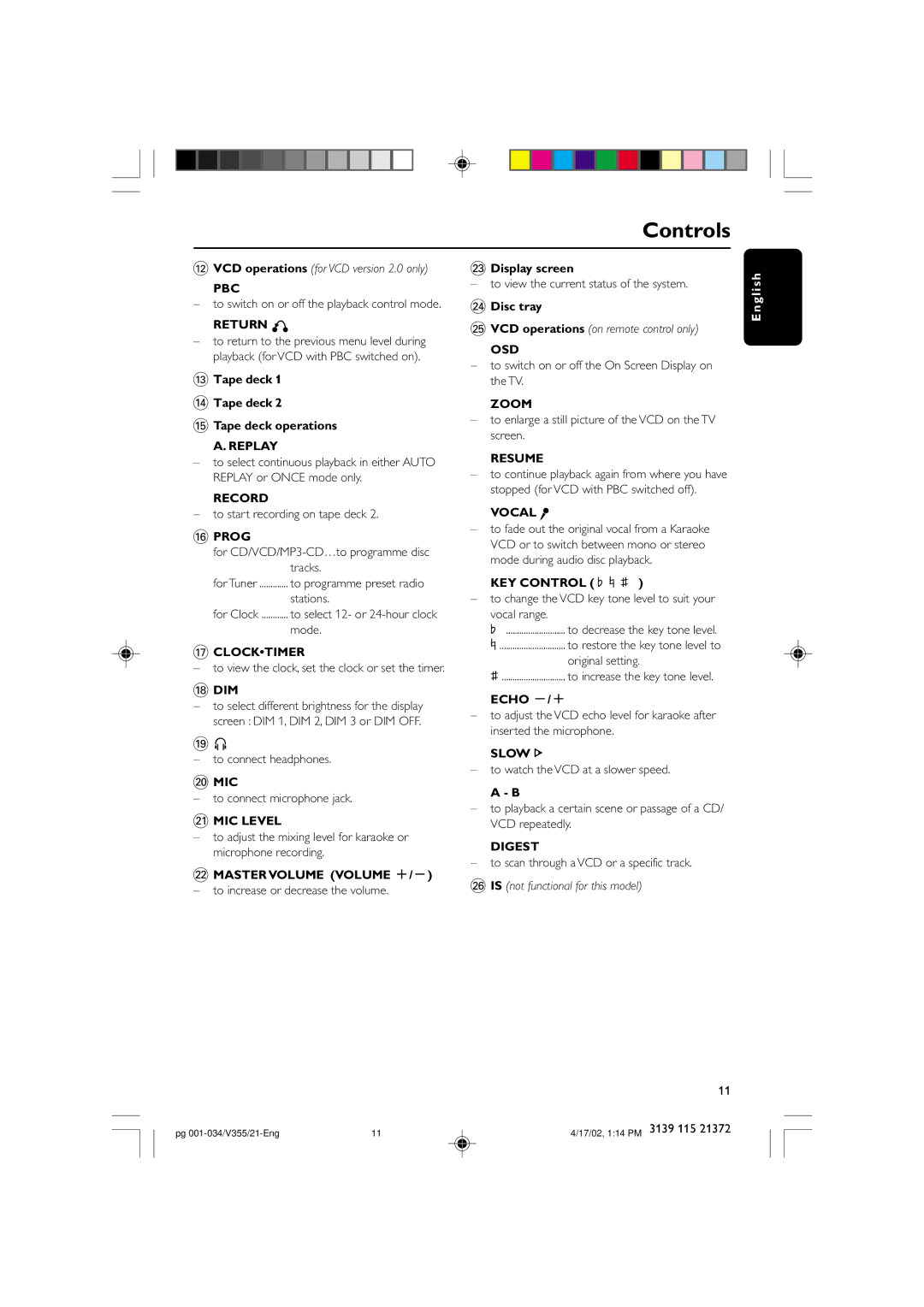 Philips FW-V355 manual Controls 