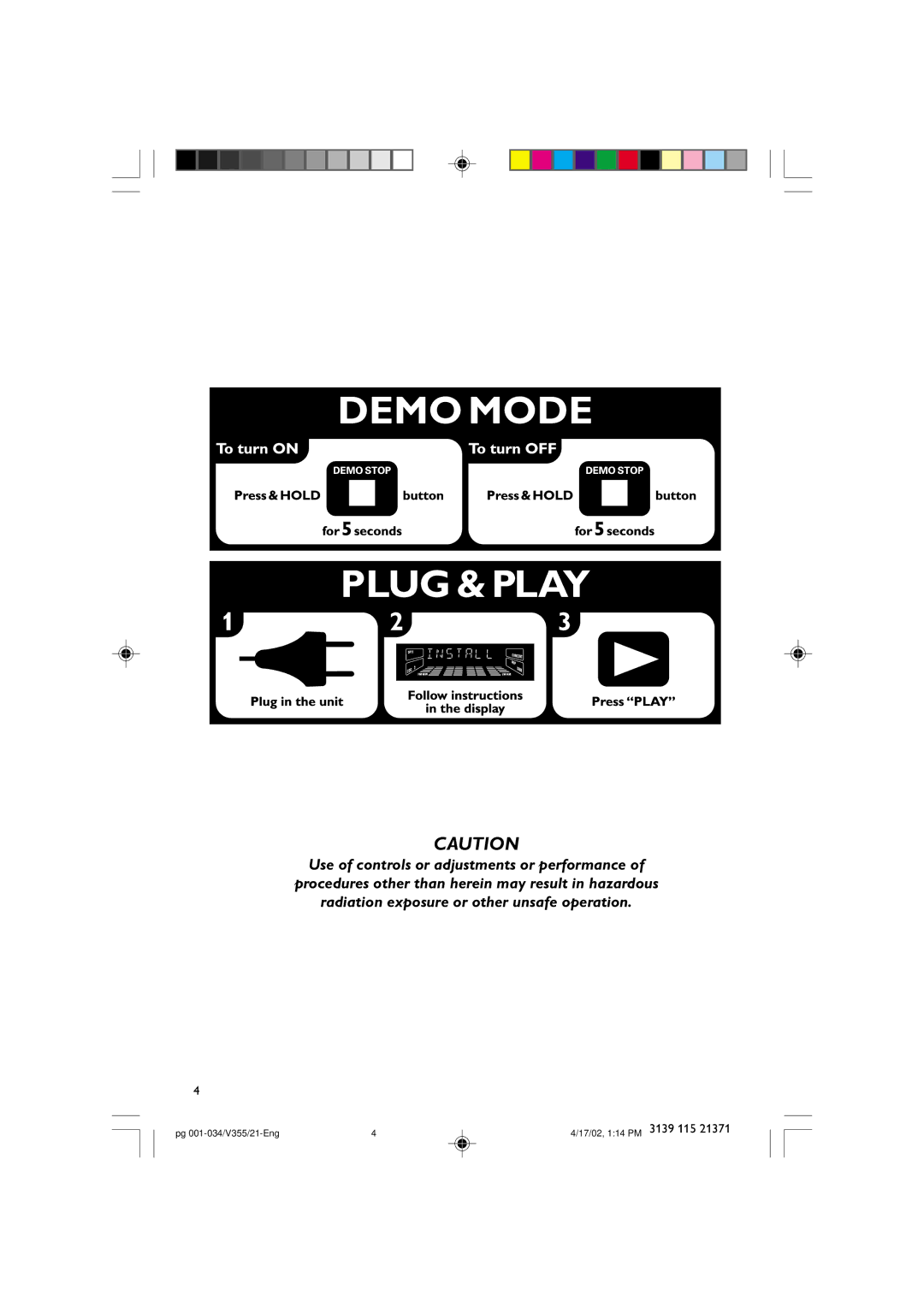 Philips FW-V355 manual Pg 001-034/V355/21-Eng 17/02, 114 PM 3139 115 