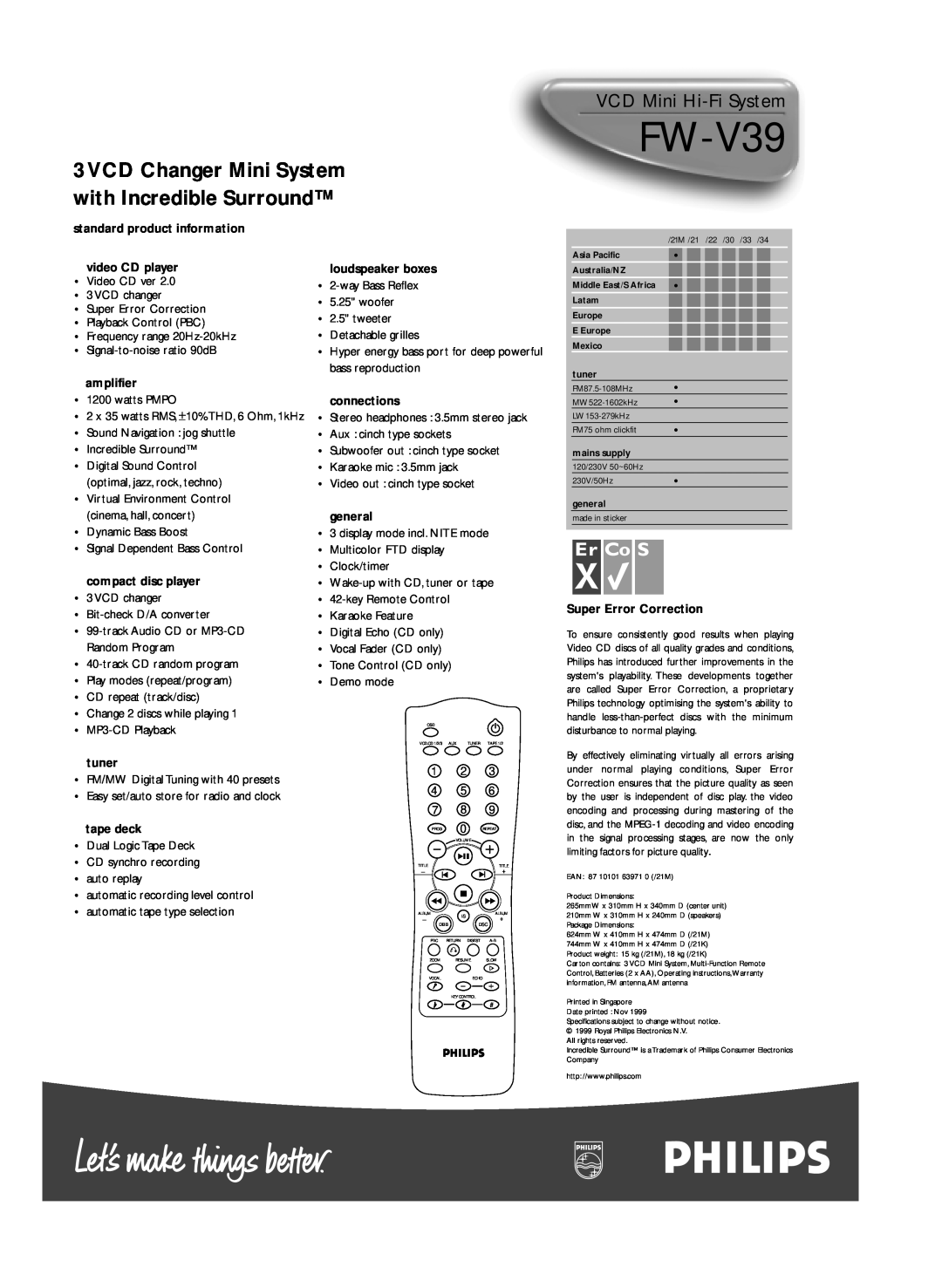 Philips FW-V39 manual VCD Mini Hi-FiSystem 