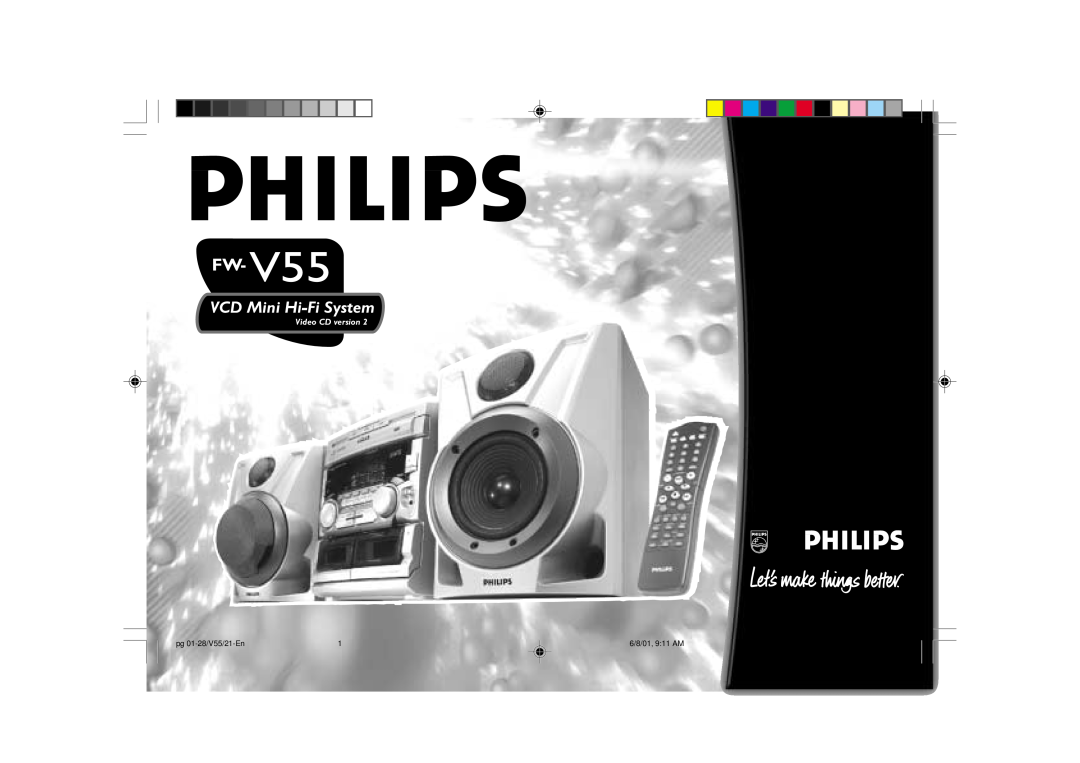 Philips FW-V55 manual VCD Mini Hi-FiSystem, Video CD version, pg 01-28/V55/21-En, 6/8/01, 9 11 AM 