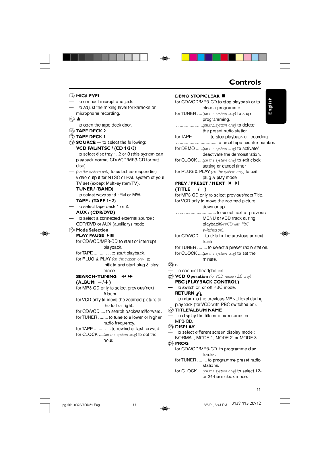 Philips FW-V720 manual Controls 