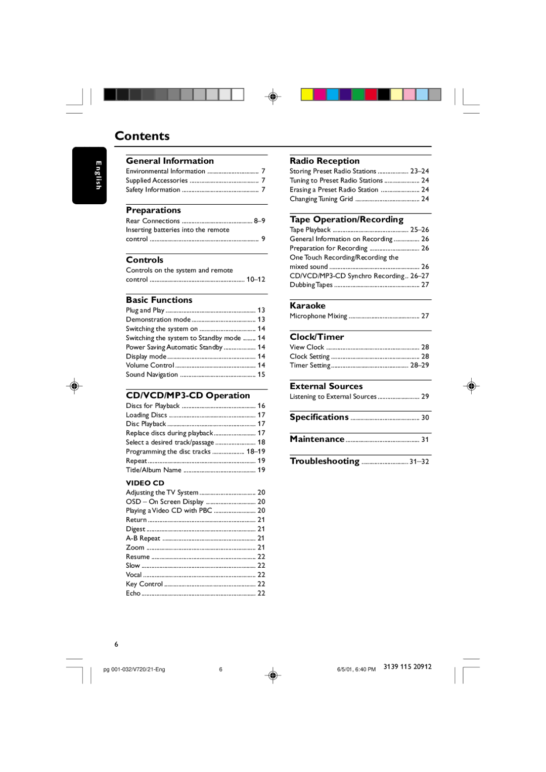 Philips FW-V720 manual Contents 