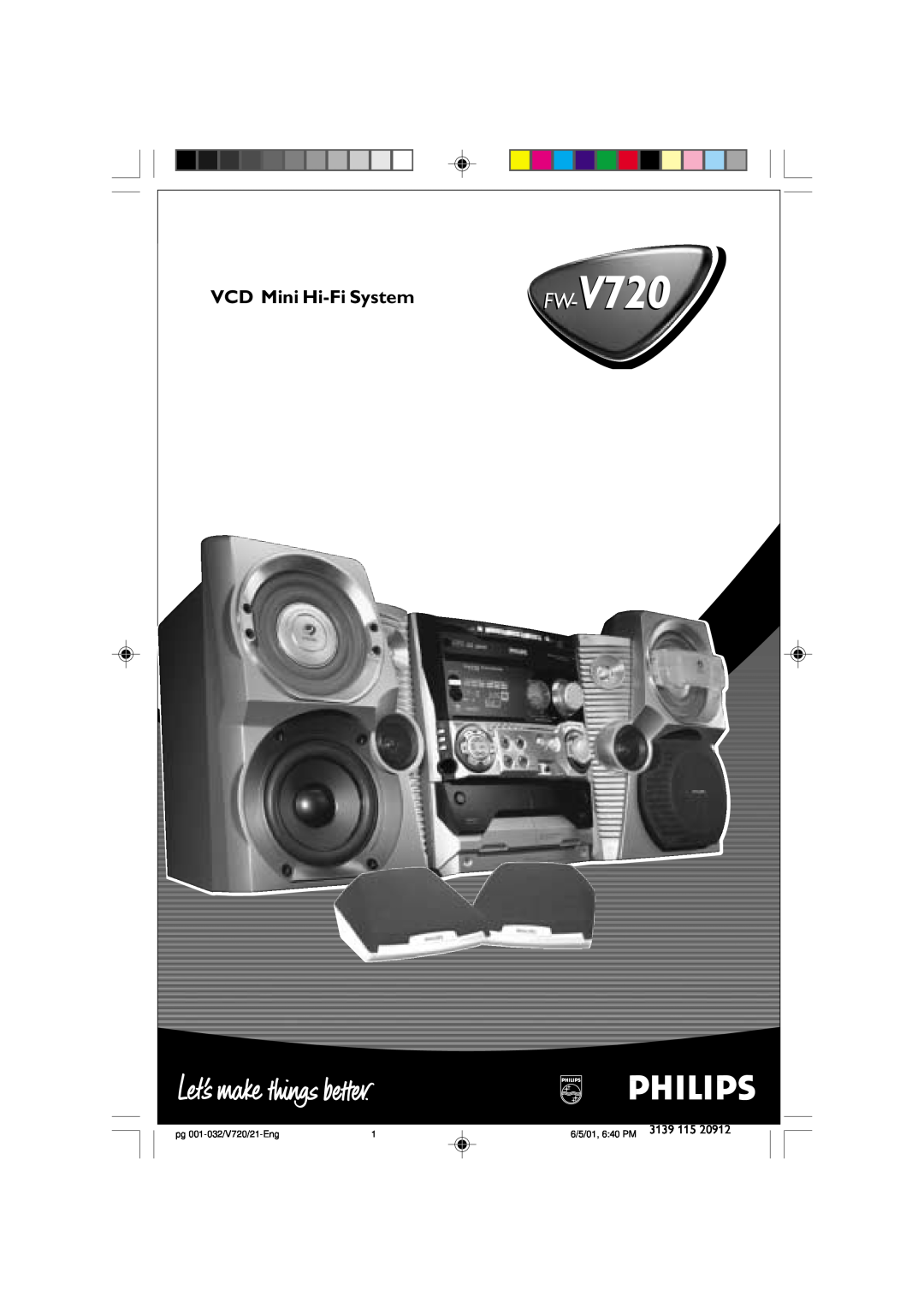 Philips FW-V720 manual VCD Mini Hi-FiSystem, pg 001-032/V720/21-Eng, 6/5/01, 6 40 PM 