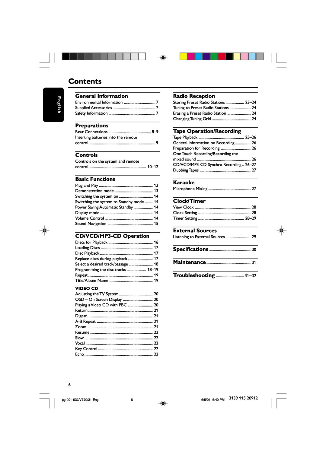 Philips FW-V720 manual Contents 