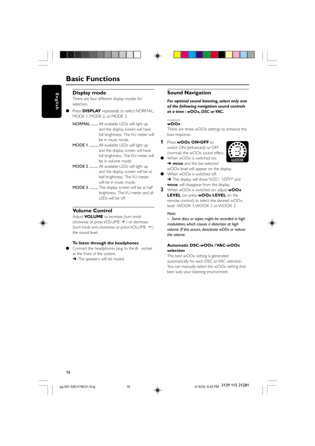 Philips FW-V795 manual Display mode, Volume Control, Sound Navigation 