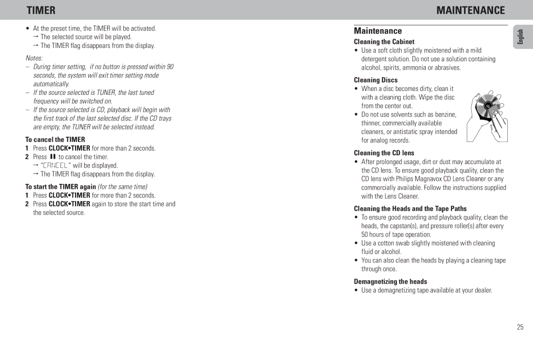 Philips FW65C, FW386C, FW380C manual Maintenance 