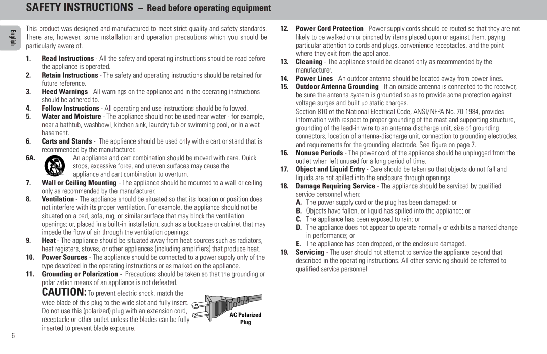 Philips FW386C, FW65C, FW380C manual Safety Instructions Read before operating equipment 