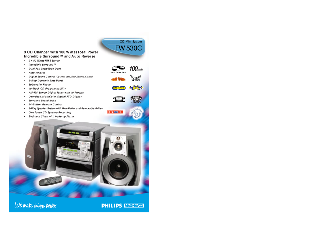 Philips FW530C dimensions CD Mini System, Easy Radio Set 