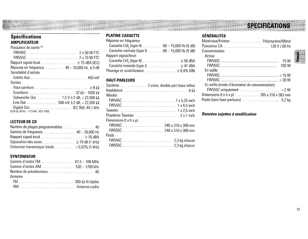 Philips FW555C, FW545C manual 