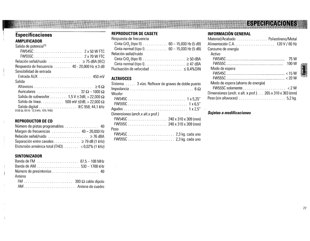 Philips FW555C, FW545C manual 