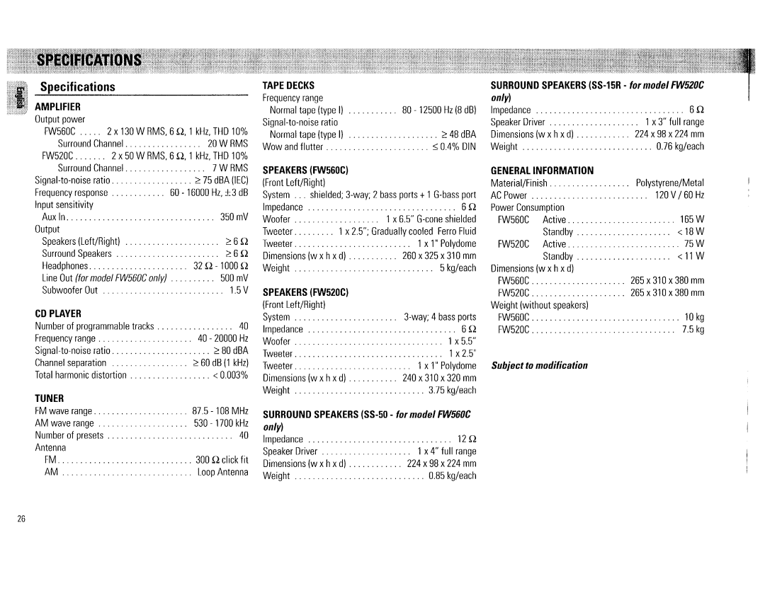 Philips FW560C, FW520C manual 