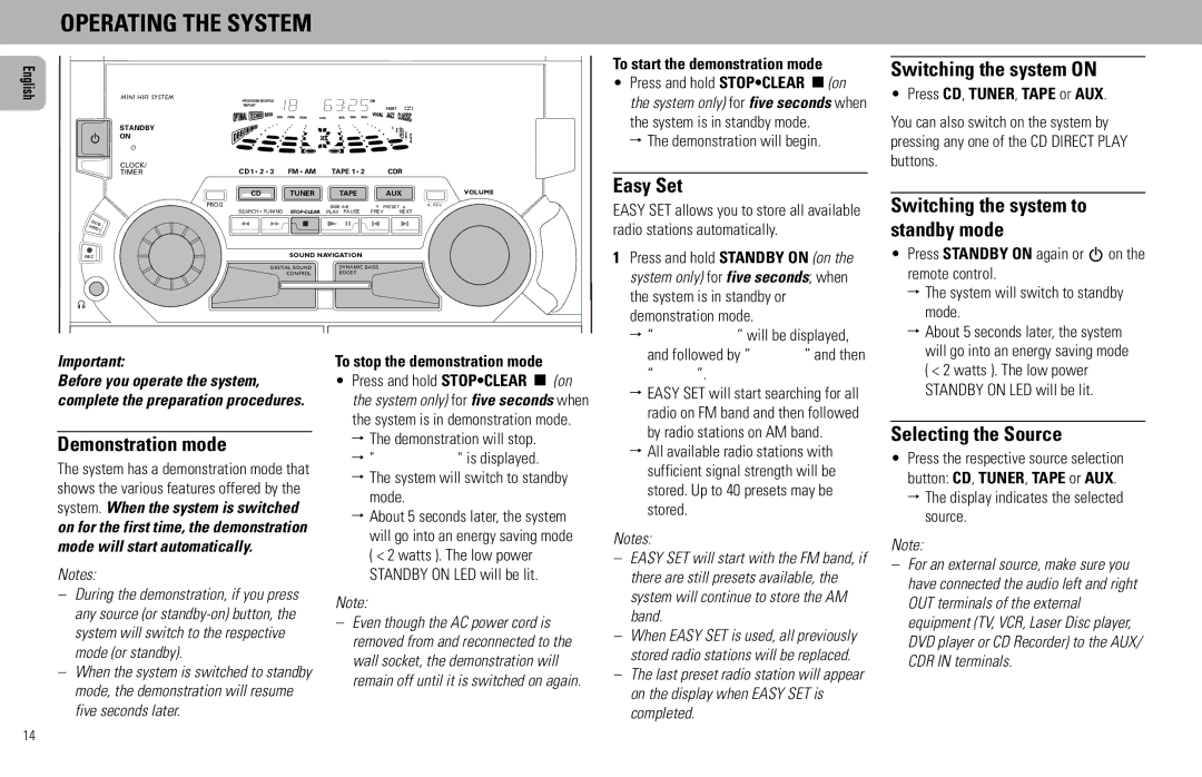 Philips FW585C manual Operating the System 