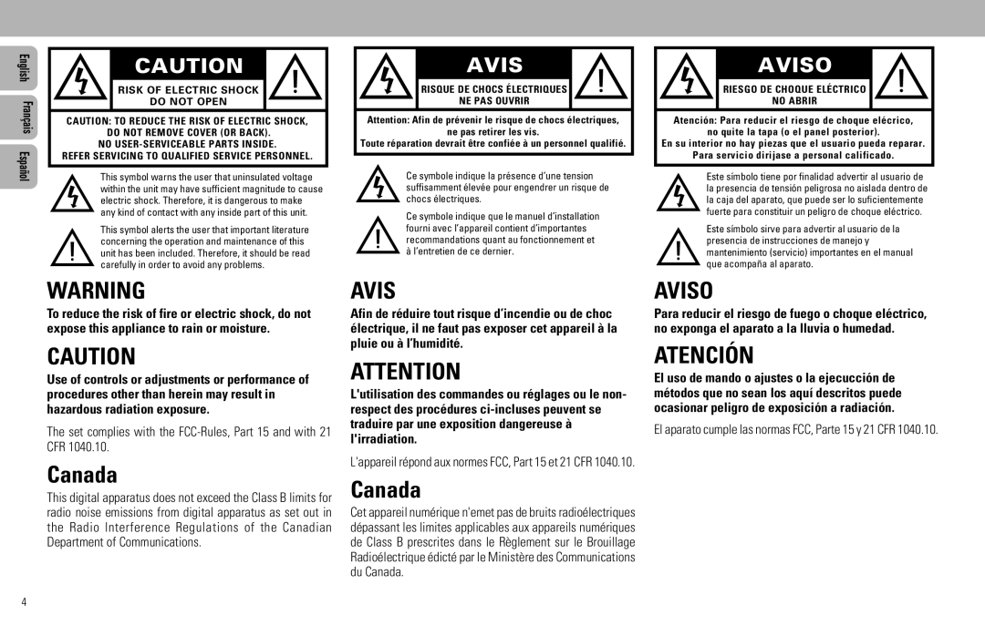 Philips FW585C manual Set complies with the FCC-Rules, Part 15 and with 21 CFR 