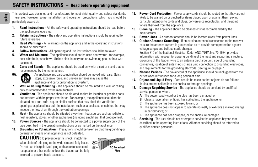 Philips FW585C manual Safety Instructions Read before operating equipment 