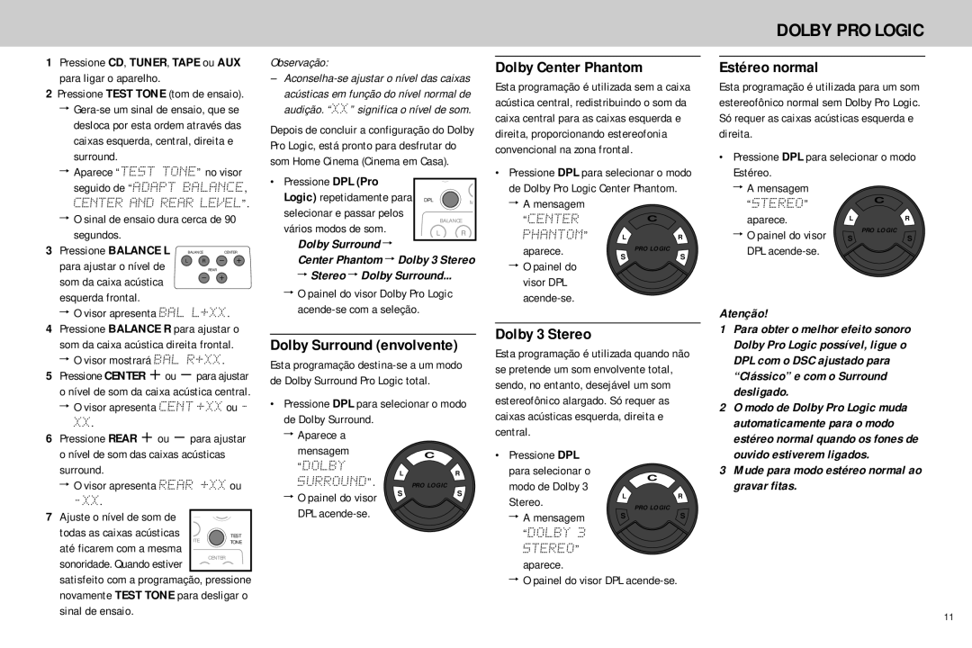 Philips FW768P manual Dolby PRO Logic, Dolby Surround envolvente, Dolby Center Phantom, Dolby 3 Stereo, Estéreo normal 