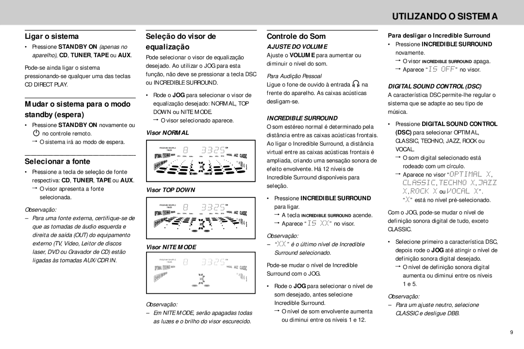 Philips FW768P manual Utilizando O Sistema 