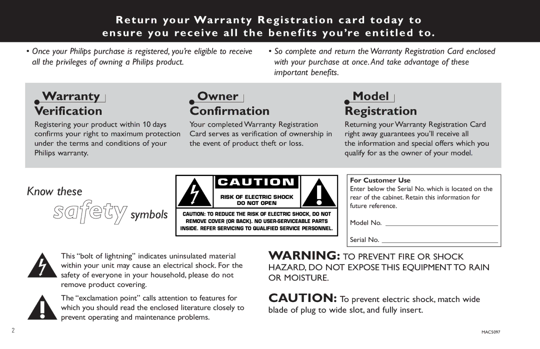 Philips FW798W manual Warranty Verification 