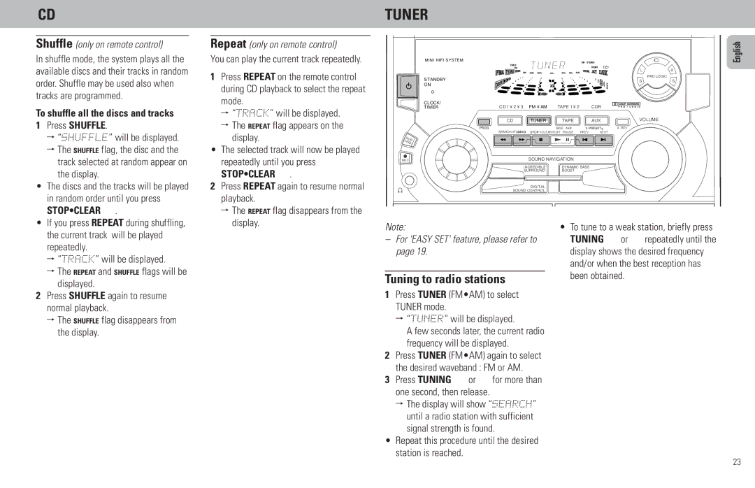 Philips FW798W manual Tuner, Playback, Display 