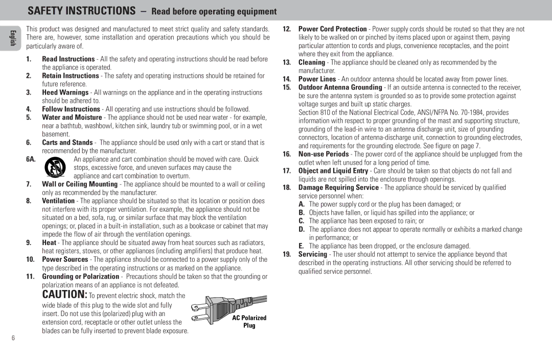 Philips FW798W manual Safety Instructions Read before operating equipment 