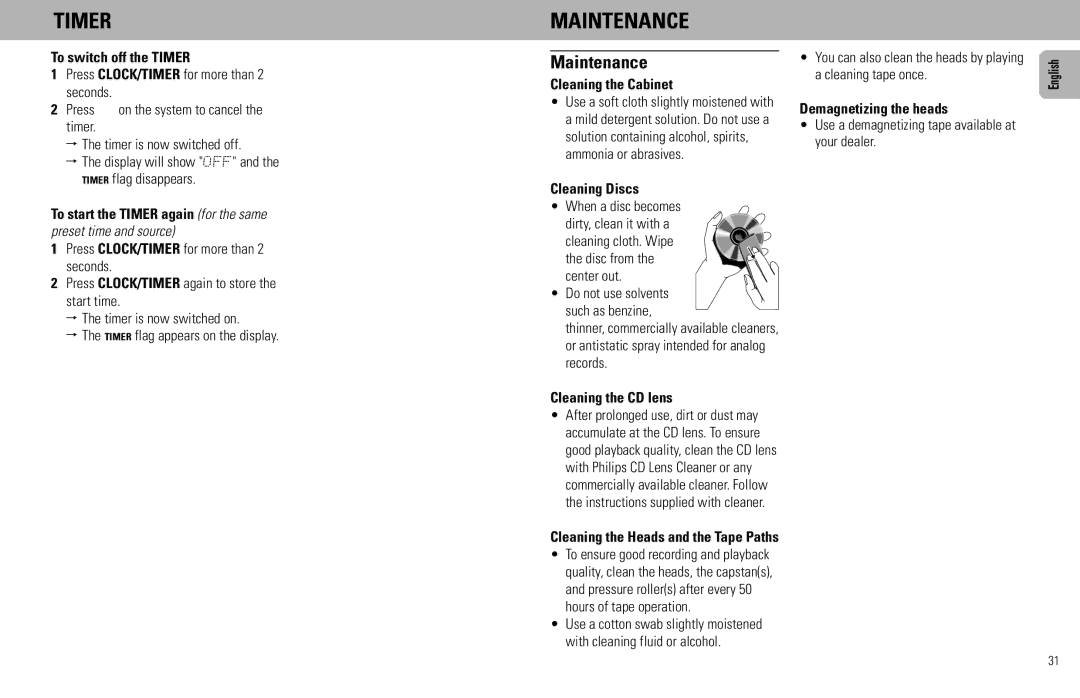 Philips FW930P2/2, FW930SR manual Maintenance 