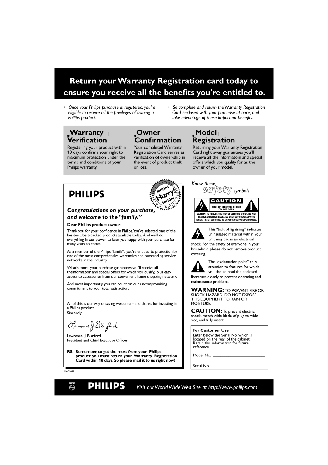 Philips FWC527/37 warranty Warranty Verification 