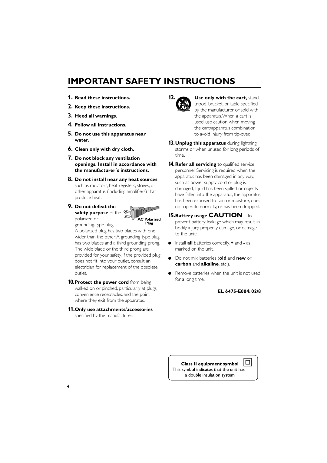 Philips FWC527/37 warranty Important Safety Instructions 