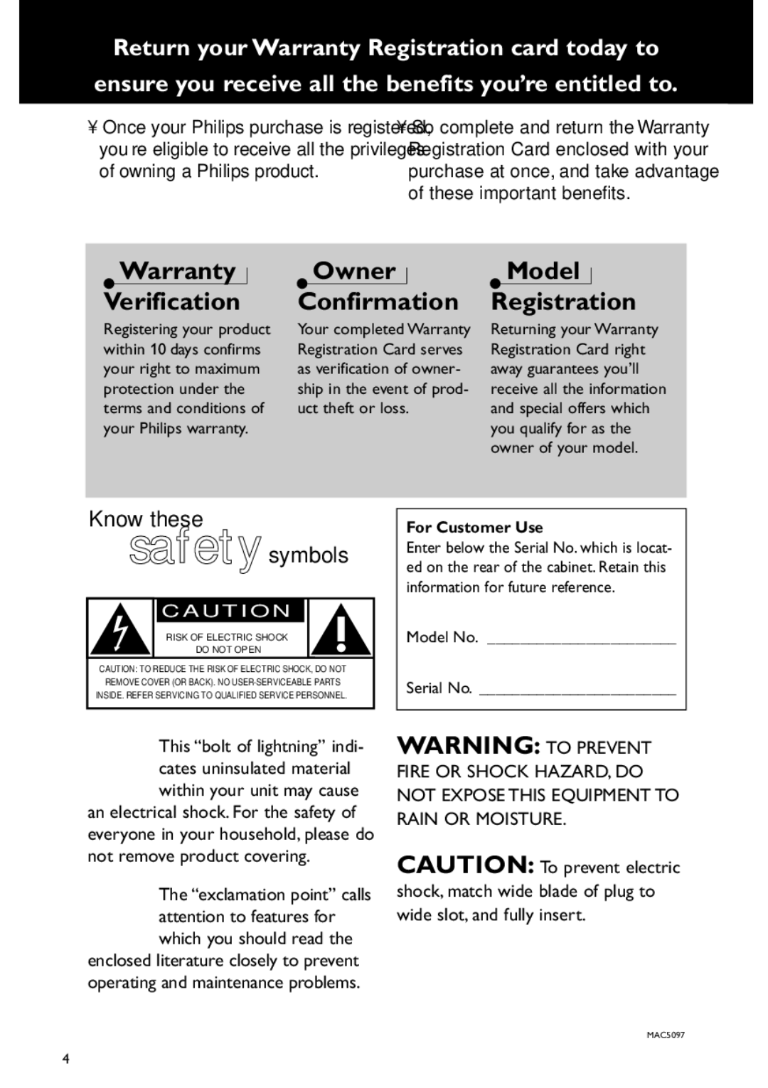 Philips FWC577 warranty Warranty Verification 