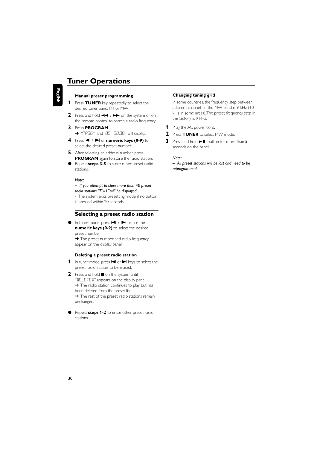 Philips FWD185 user manual Selecting a preset radio station, Press Program Prog and 00 00.00 will display 