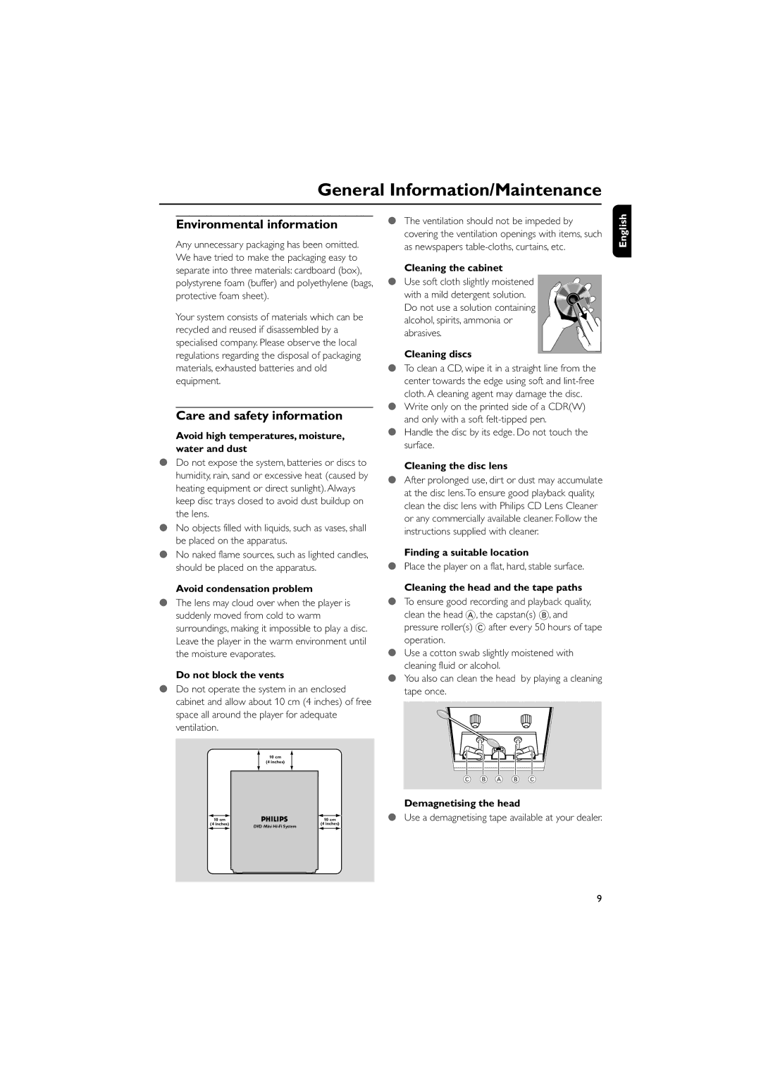 Philips FWD39/ 21 manual Environmental information, Care and safety information 