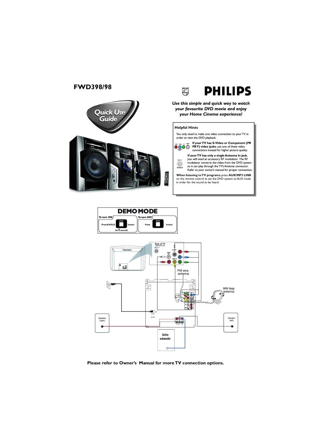 Philips FWD398/98 owner manual Helpful Hints 