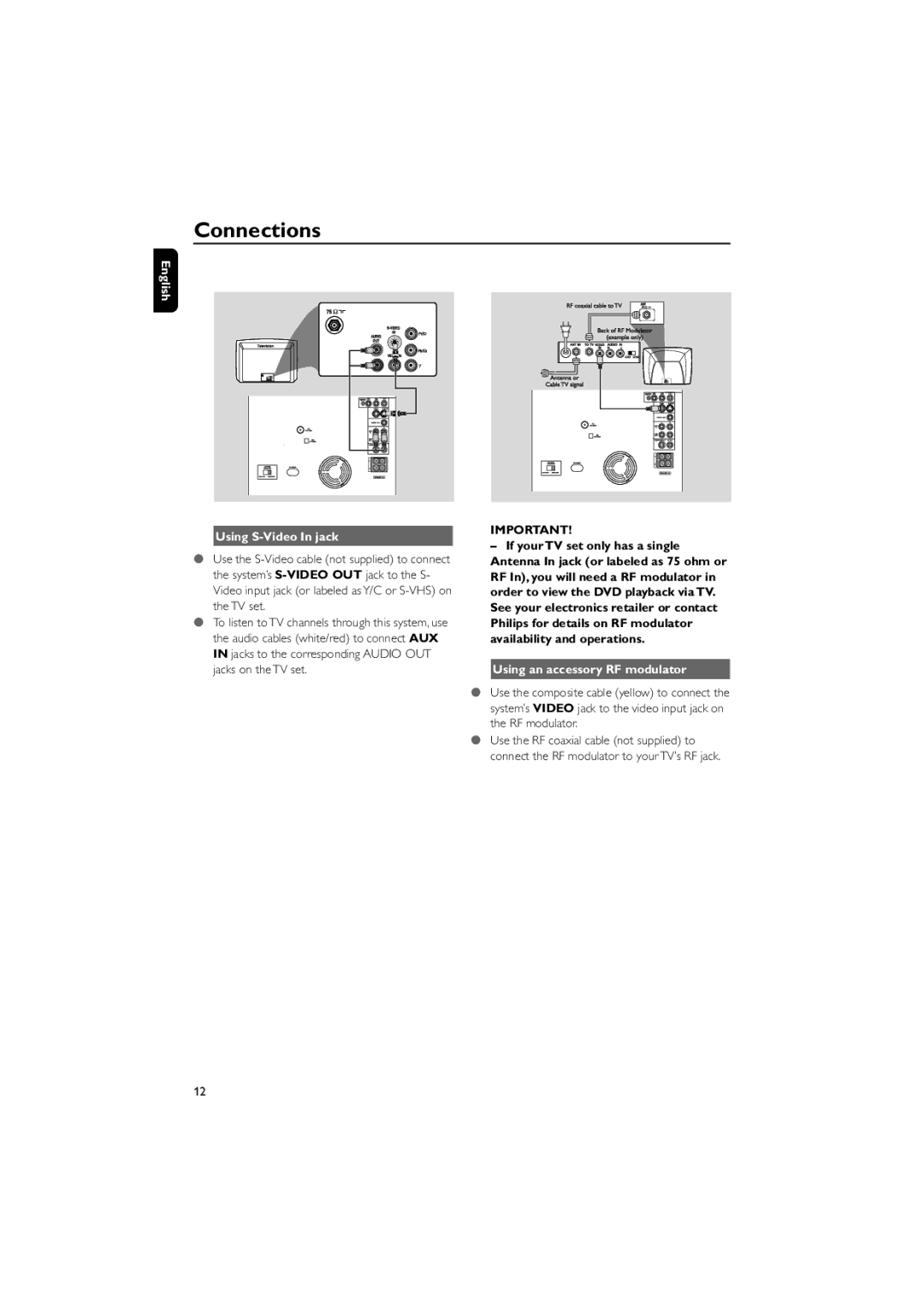 Philips FWD570 manual Using S-Video In jack, Using an accessory RF modulator 