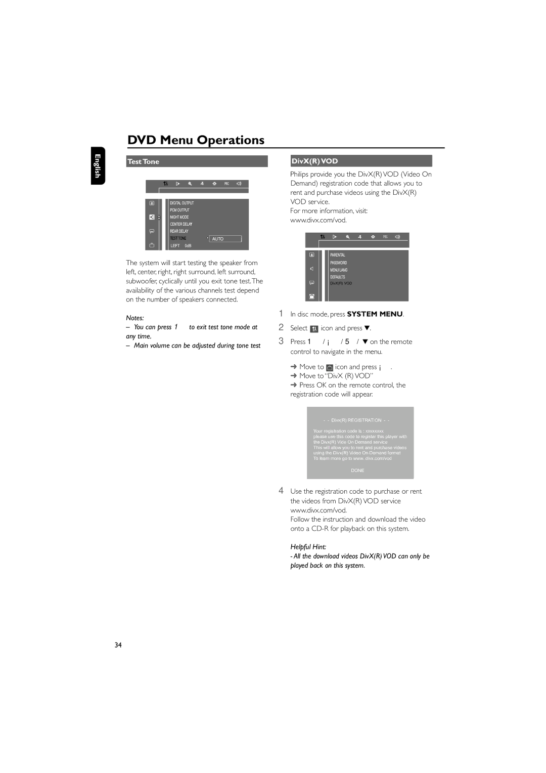 Philips FWD570 manual Test Tone 