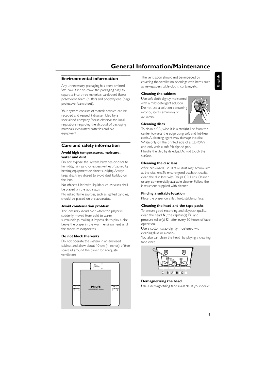 Philips FWD570 manual Environmental information, Care and safety information 