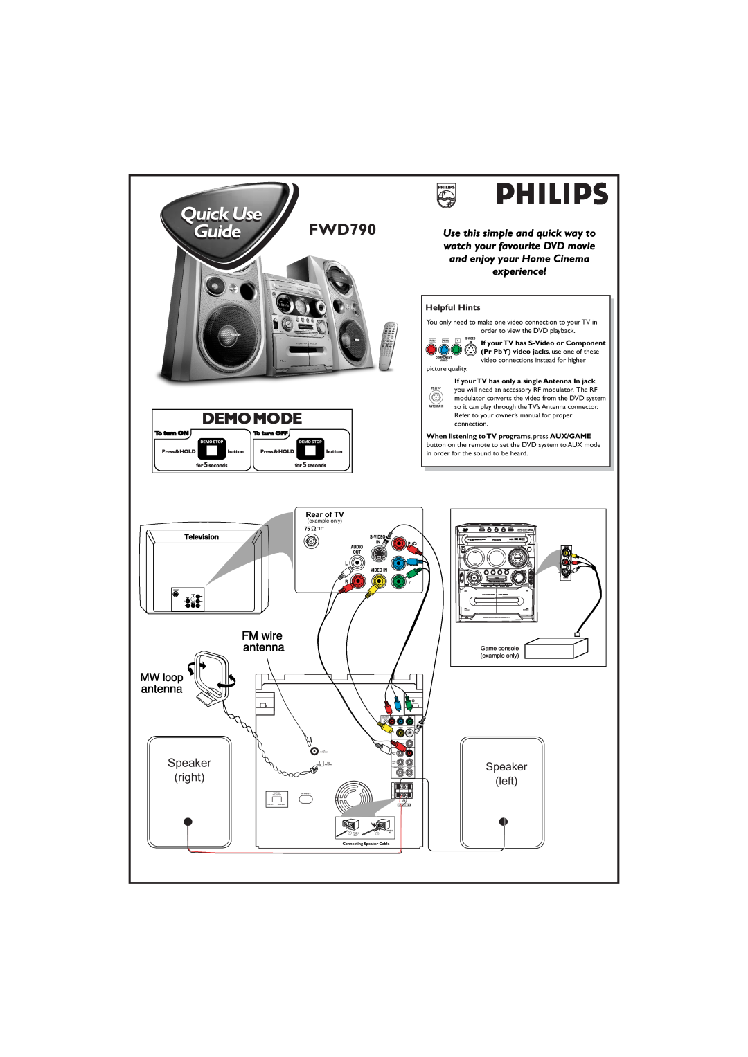 Philips FWD790 owner manual Speaker right, Speaker left, Use this simple and quick way to, watch your favourite DVD movie 