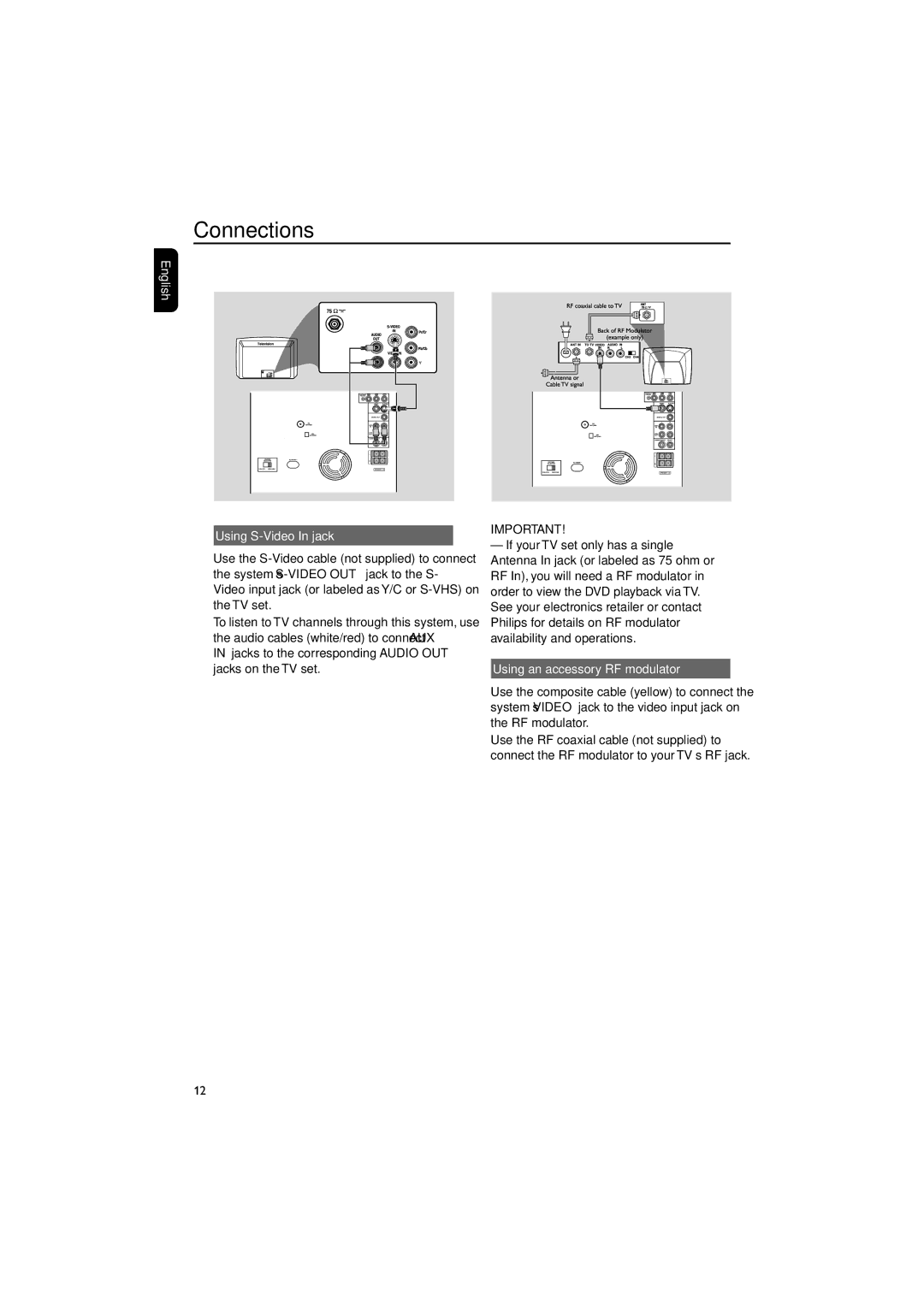 Philips FWD790/21M manual Using S-Video In jack, Using an accessory RF modulator 