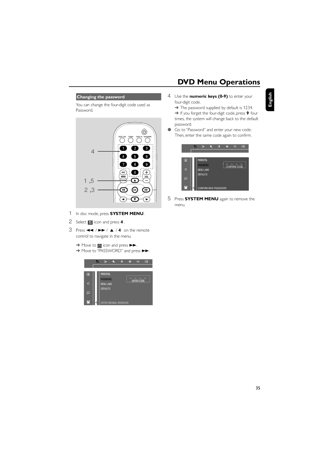 Philips FWD790/21M manual Changing the password, Use the numeric keys 0-9 to enter your four-digit code, Password 