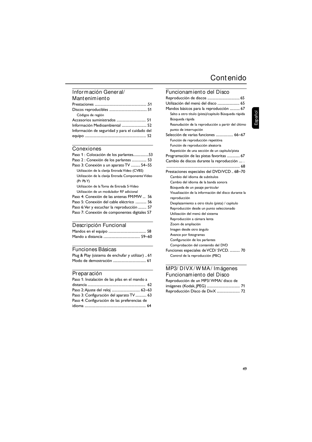 Philips FWD792 user manual Contenido 