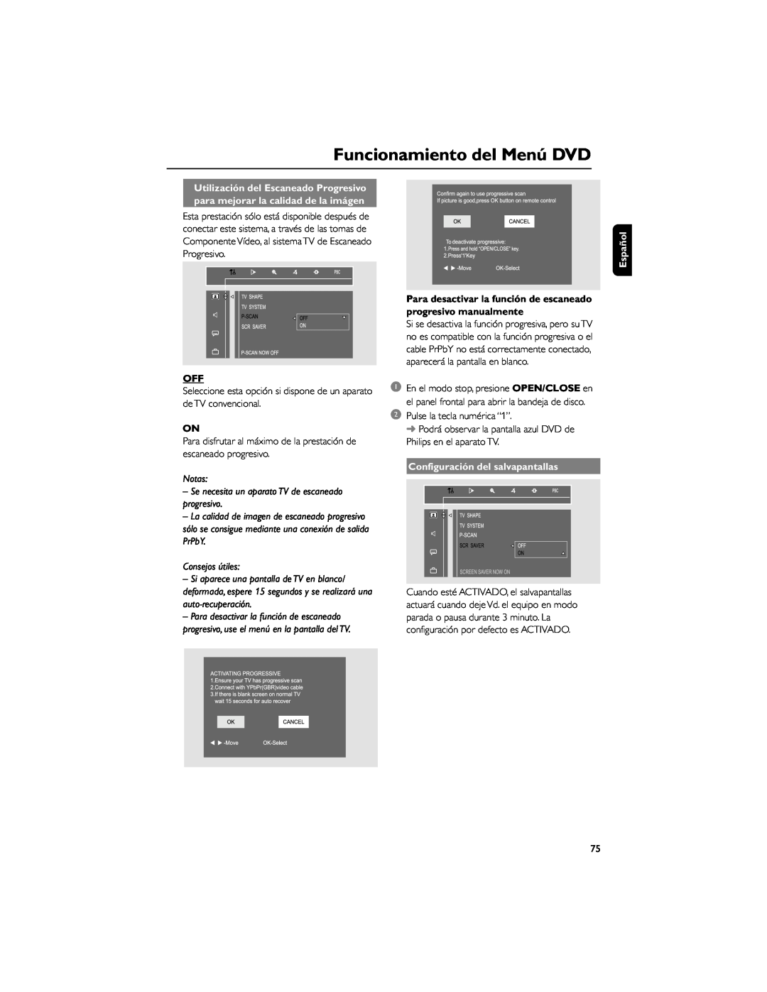 Philips FWD792 Utilización del Escaneado Progresivo, para mejorar la calidad de la imágen, Consejos útiles, Español, Notas 